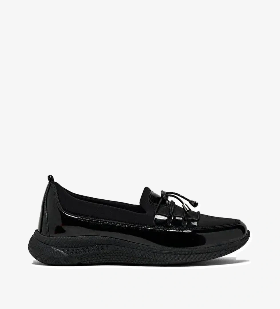 Tonny Black Kadın Siyah Rugan Önü Lastik Bağcıklı Topuk Jelli Ortopedik Anne Günlük Ayakkabi model görseli