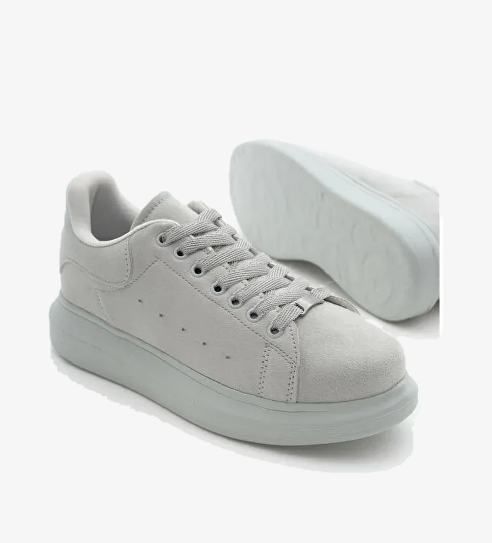 Unisex Buz Süet Rahat Kalıp Yüksek Taban Bağcıklı Spor Ayakkabı