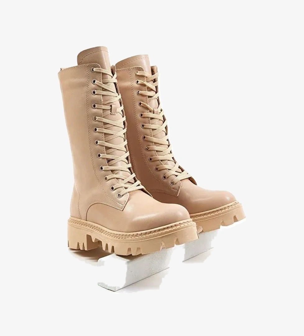 Kadın Nude Cilt Rahat Kalıp Bağcıklı Çorap Çizme