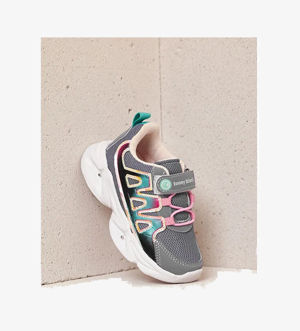 Çocuk Unisex Lila Şeker Rahat Kalıp Işıklı Cırtlı Ayakkabı