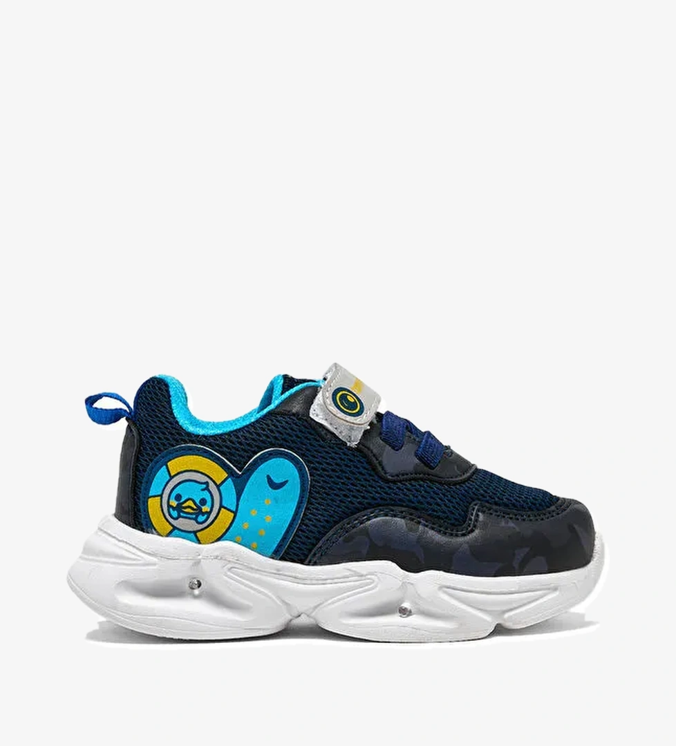 Çocuk Unisex Lacivert Kamuflaj Işıklı Cırtlı Ayakkabı