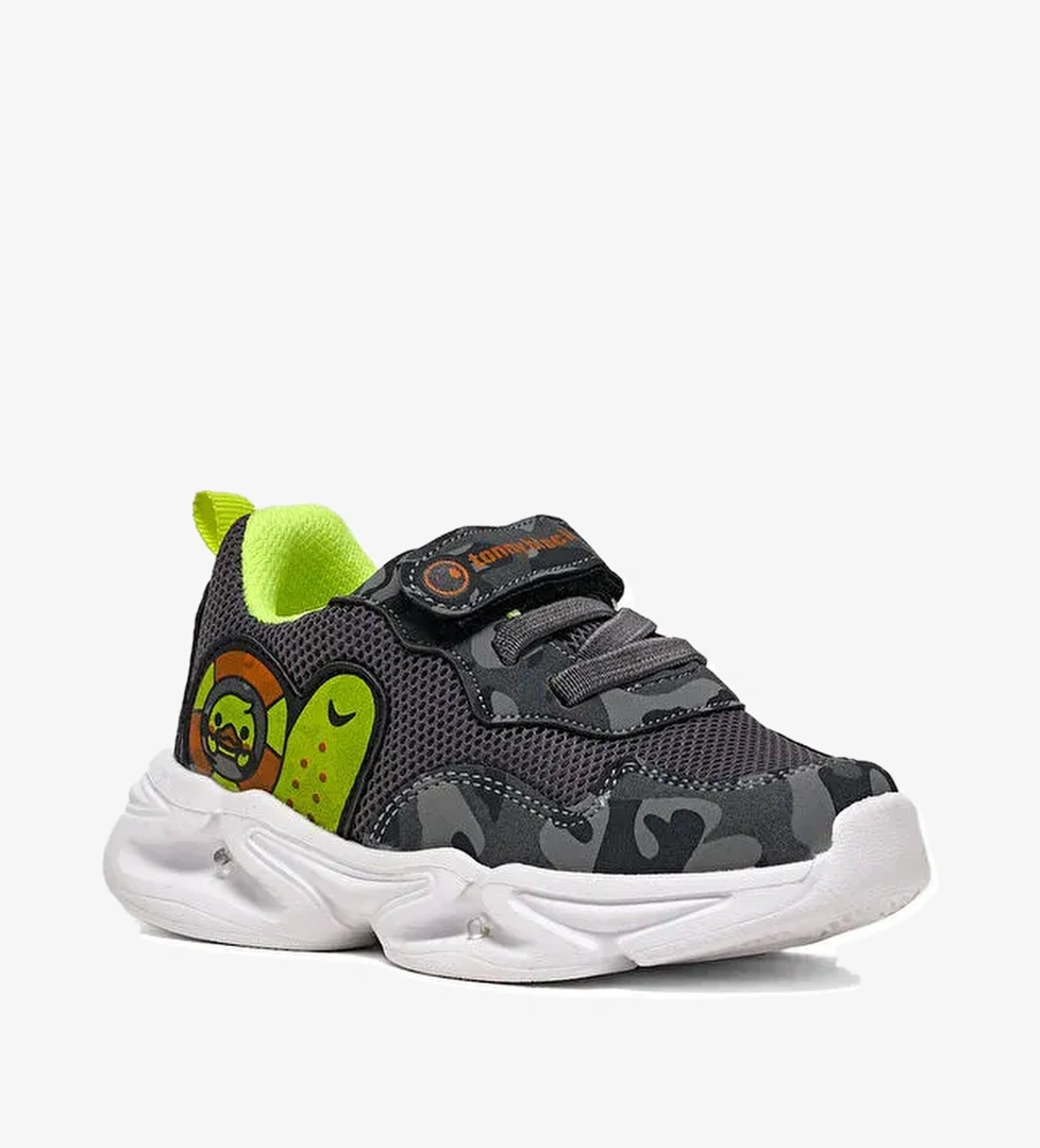 Çocuk Unisex Füme Kamuflaj Işıklı Cırtlı Ayakkabı
