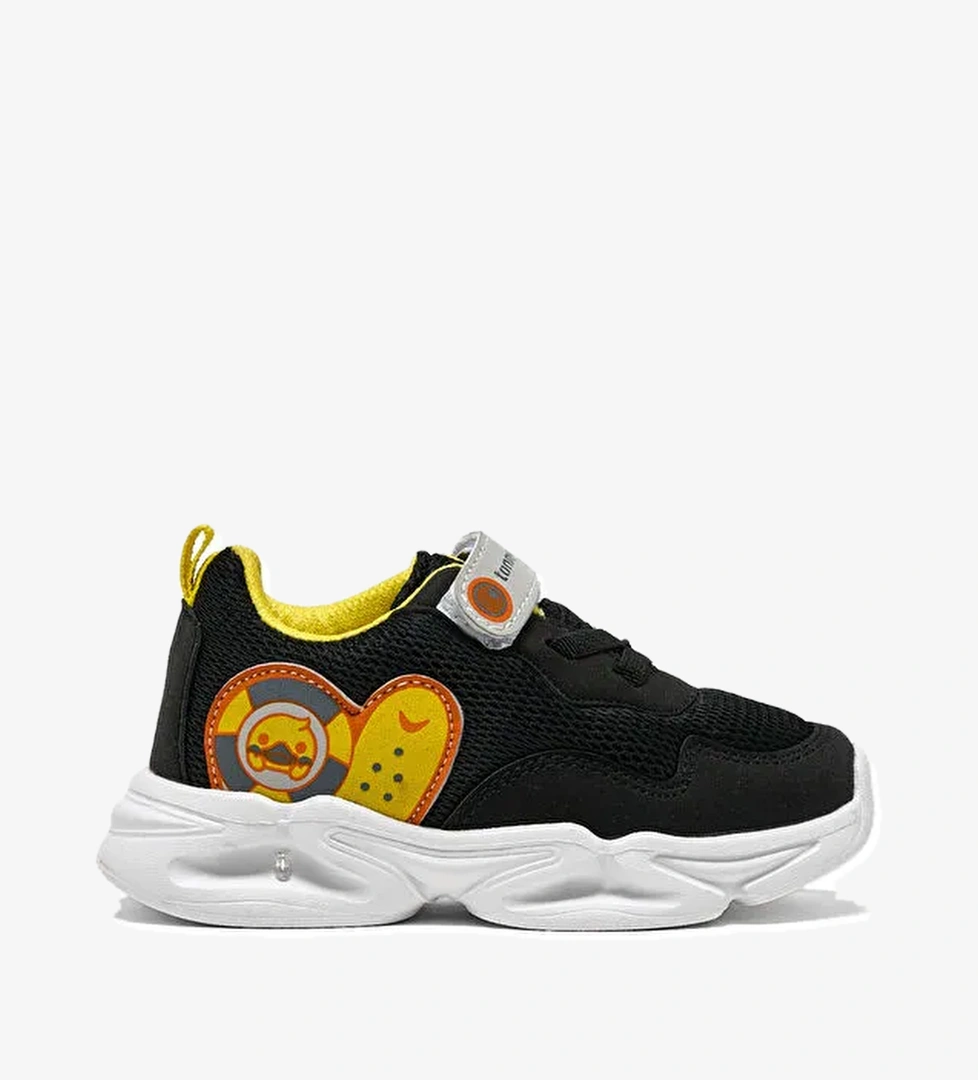 Çocuk Unisex Siyah Sarı Işıklı Cırtlı Ayakkabı - Görsel 1