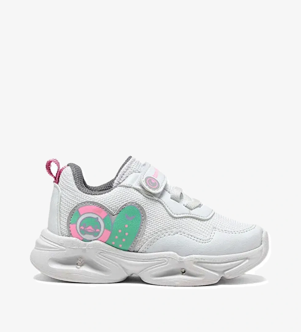 Çocuk Unisex Beyaz Lila Işıklı Cırtlı Ayakkabı