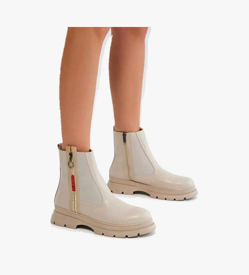 Kadın Ten Cilt Kalın Termo Taban Çift Fermuarlı Lastikli Bot