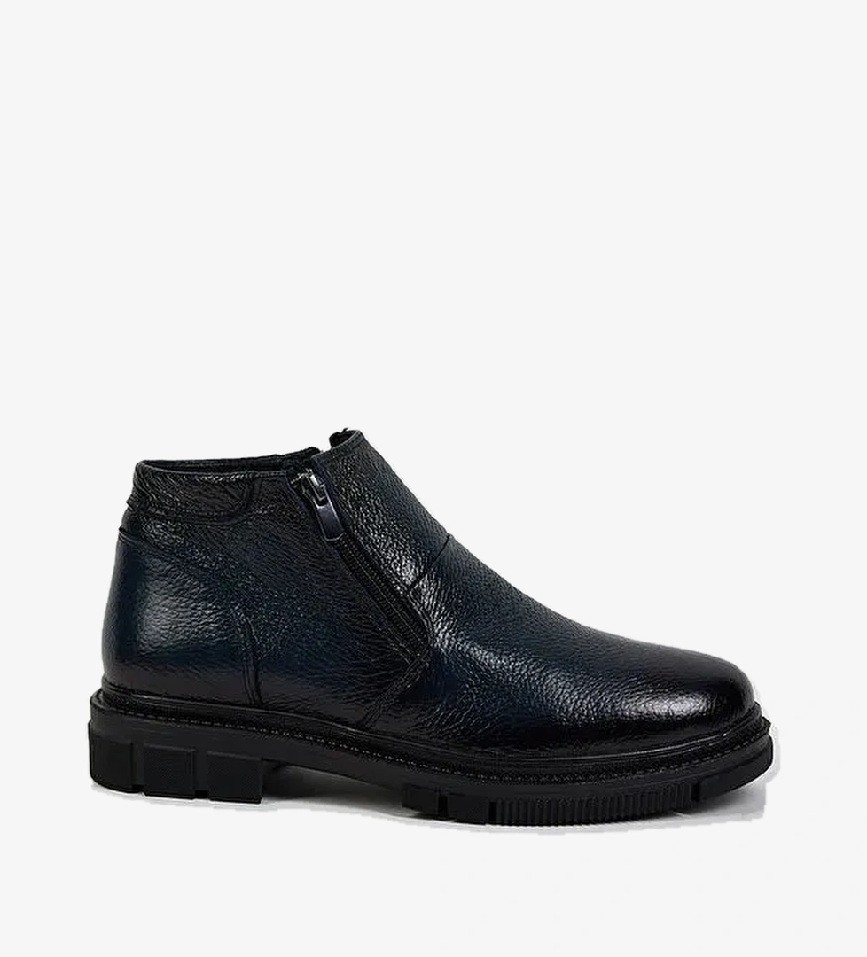 Erkek Lacivert Rahat Kalıp Hakiki Deri Çift Fermuarlı Bot - Görsel 1