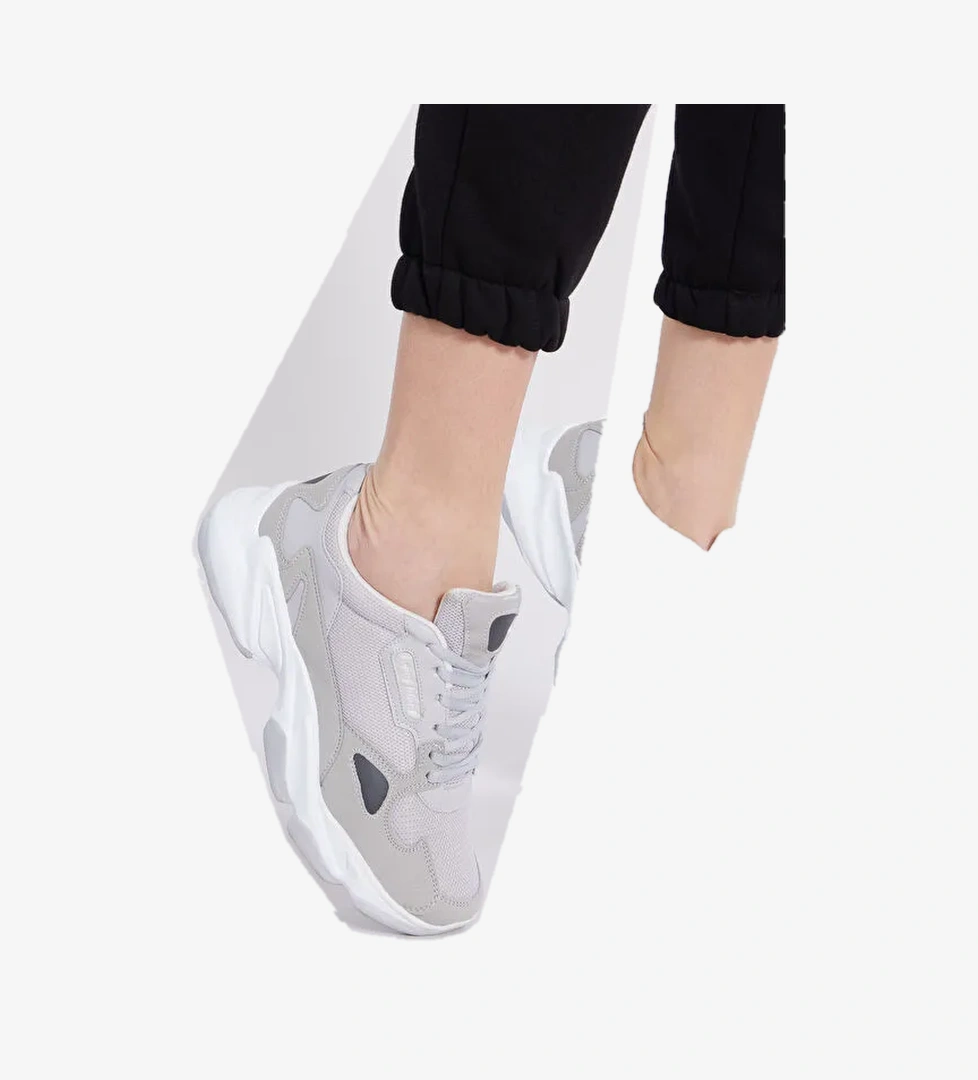 Unisex Gri Rahat Kalıp Yüksek Taban Bağcıklı Spor Ayakkabı