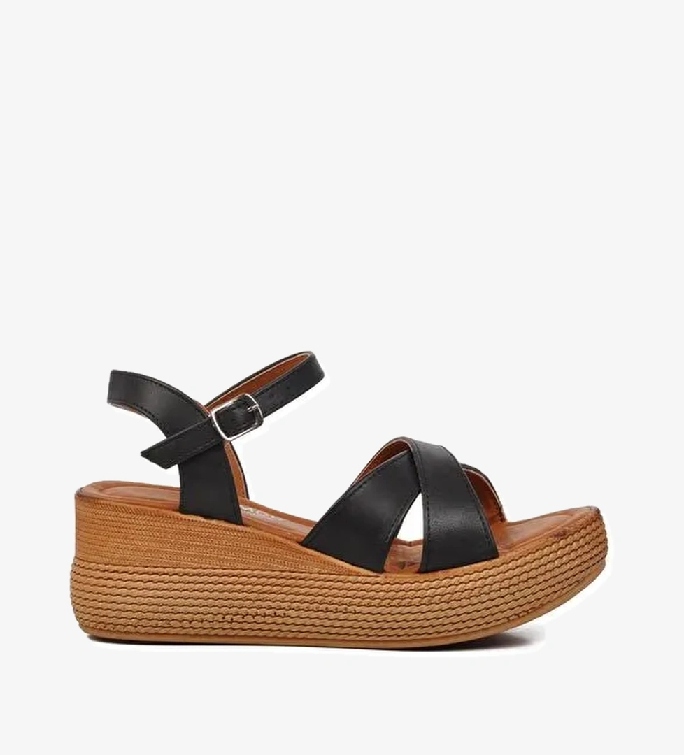 Siyah Kadın Dolgu Topuk Sandalet 426093