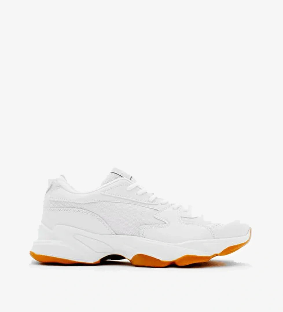 Unisex Beyaz Krep Rahat Kalıp Yüksek Poli Taban Bağcıklı Spor Ayakkabı