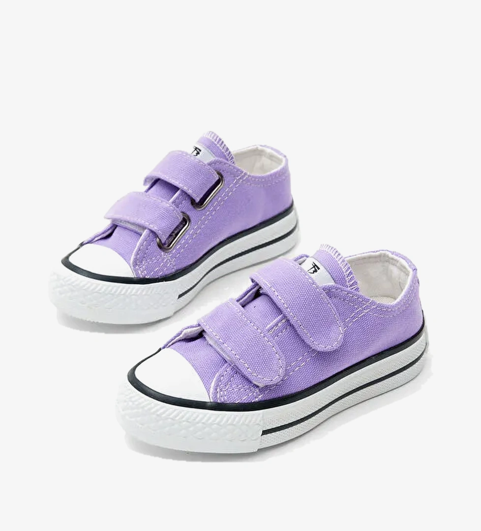 Cocuk Unisex Lila Kaucuk Taban Keten Cirtli Spor Ayakkabi