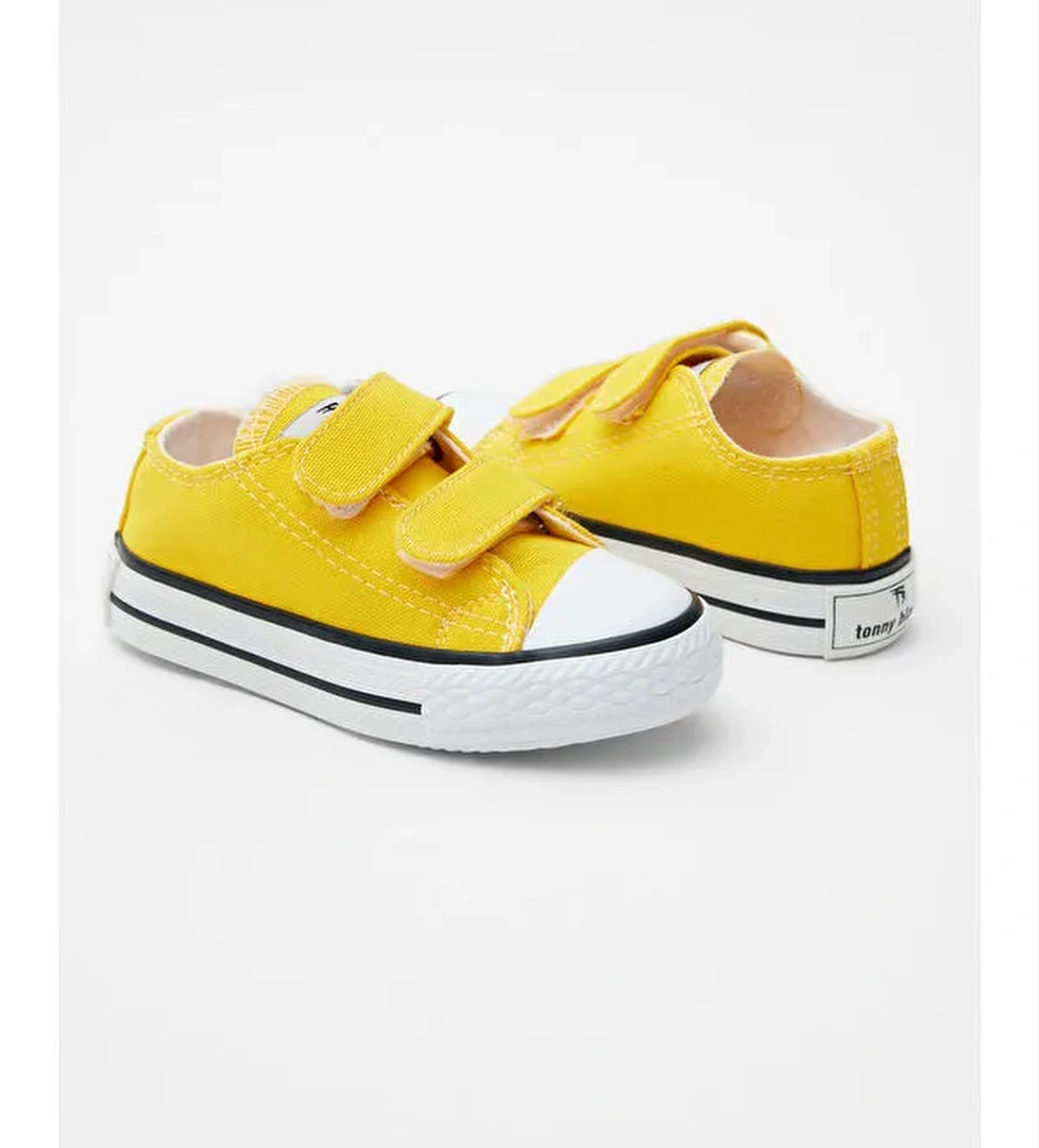 Çocuk Unisex Sarı Kauçuk Taban Keten Cırtlı Spor Ayakkabı