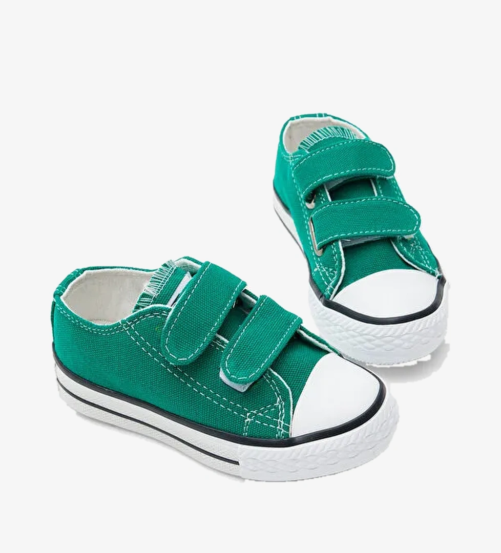 Çocuk Unisex Yeşil Kauçuk Taban Keten Cırtlı Spor Ayakkabı