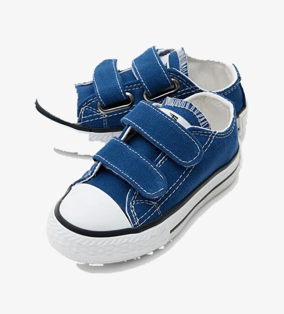 Çocuk Unisex Jean Mavi Kauçuk Taban Keten Cırtlı Spor Ayakkabı