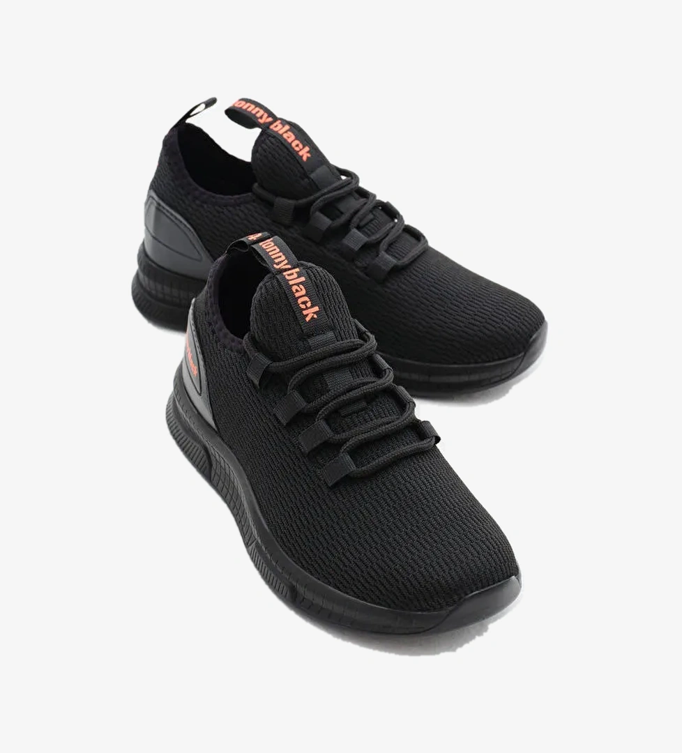 Unisex Siyah Nefes Alabilen Kumaş Poli Taban Bağcıklı Spor Ayakkabı - Görsel 1