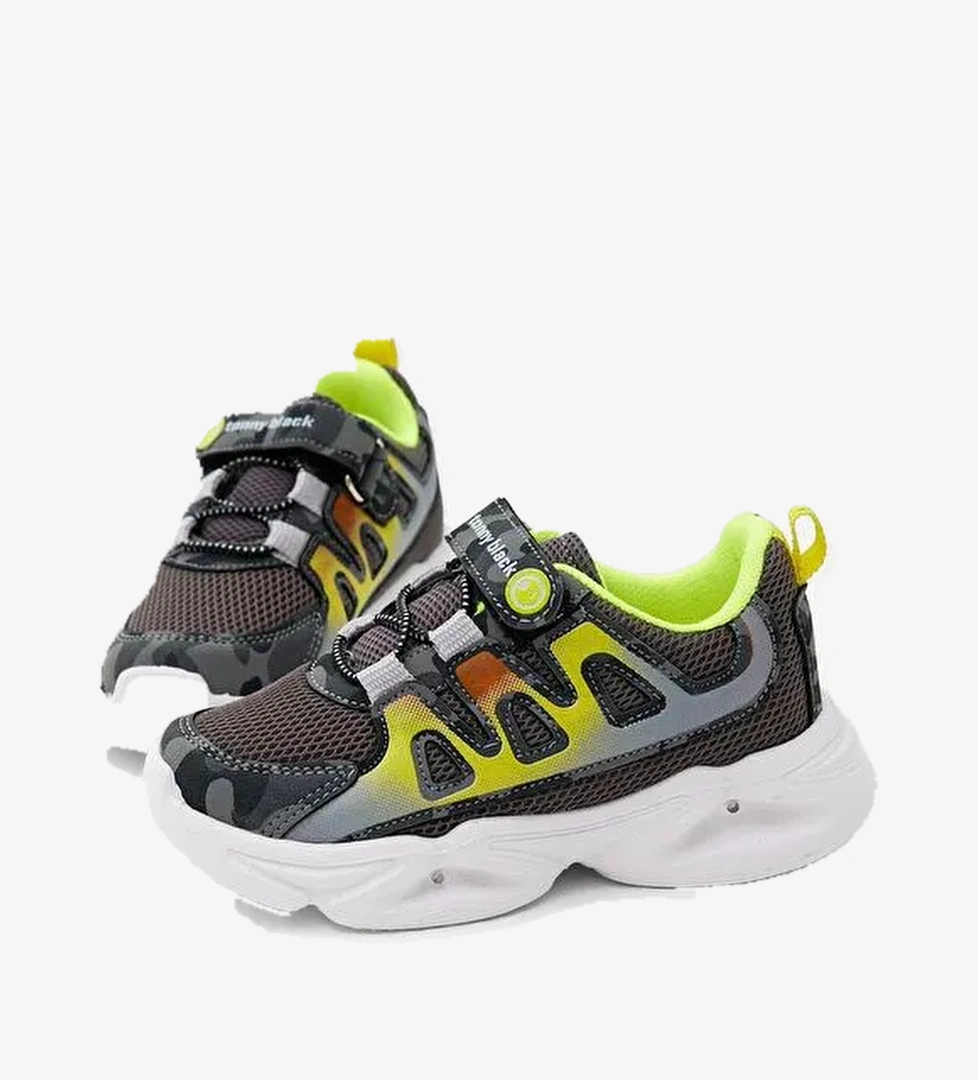 Çocuk Unisex Füme Kamuflaj Rahat Kalıp Işıklı Cırtlı Ayakkabı