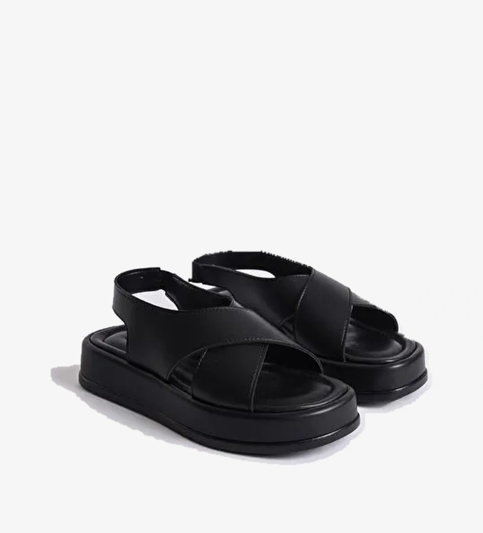 Dolgu Topuklu Çapraz Bantlı Kadın Sandalet - Görsel 1