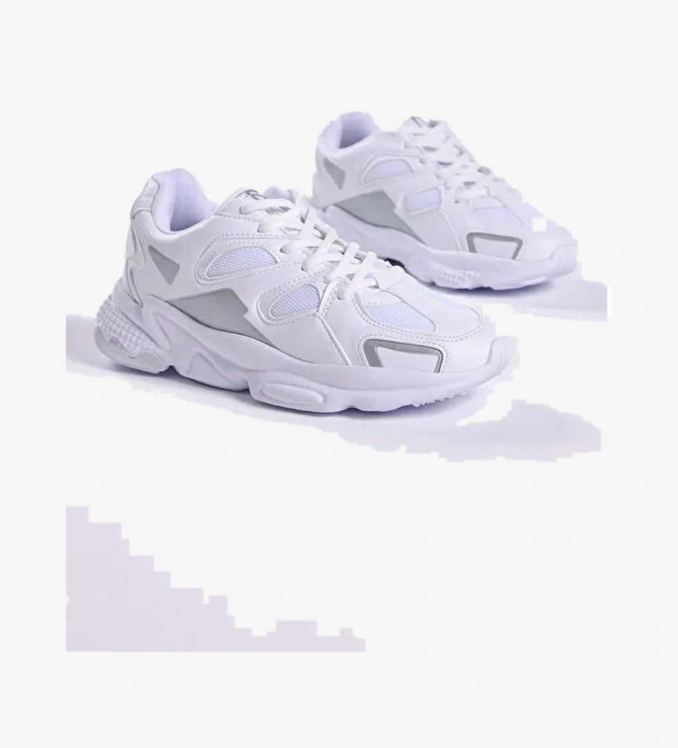 Unisex Beyaz Rahat Kalıp Yüksek Taban Bağcıklı Spor Ayakkabı