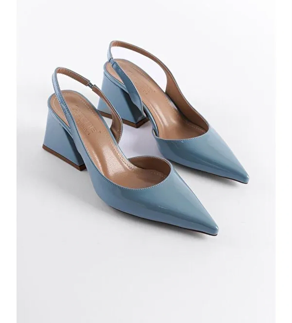 Arkası Açık Sivri Burunlu Orta Topuklu Rugan Kadın Ayakkabı