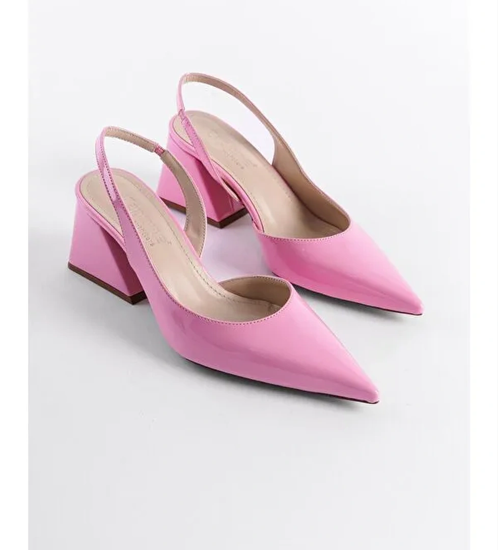 Arkası Açık Sivri Burunlu Orta Topuklu Rugan Kadın Ayakkabı - Görsel 1