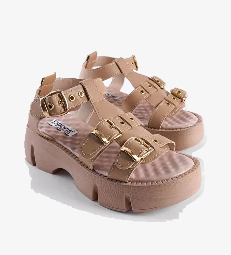 Kalın Tabanlı Bilekten Bantlı Konfor Tabanlı Kadın Sandalet