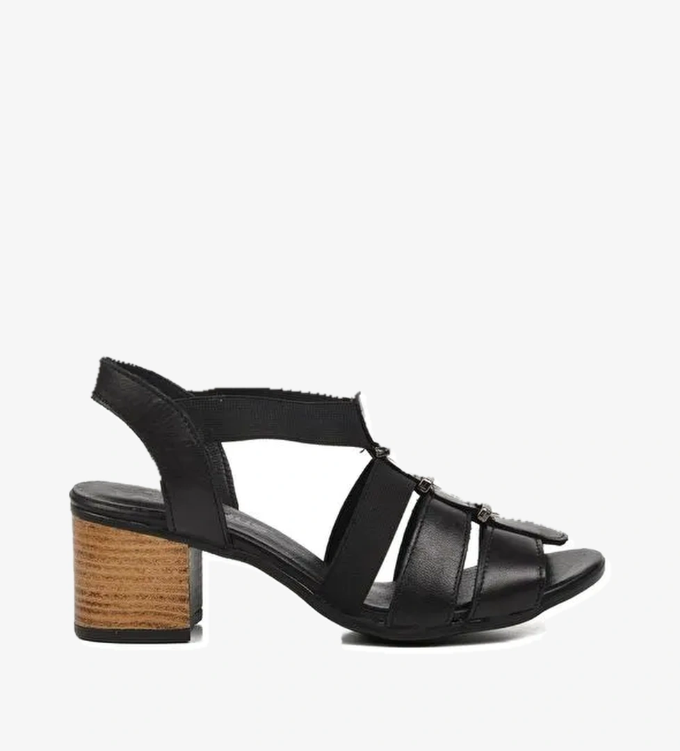 Siyah Hakiki Deri Kadın Topuklu Sandalet 1857227Y