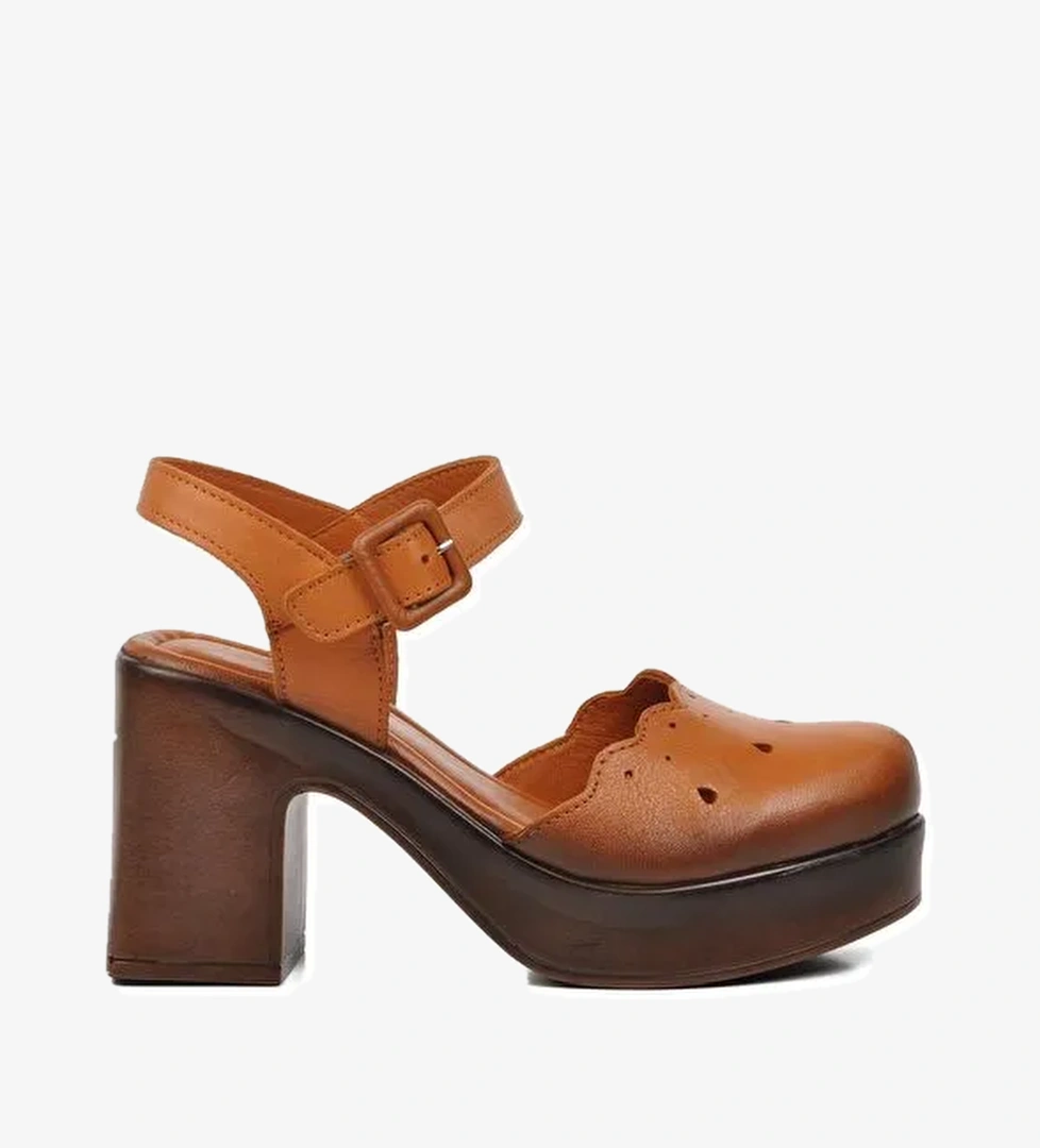 Taba Hakiki Deri Kadın Topuklu Sandalet 2217001Y