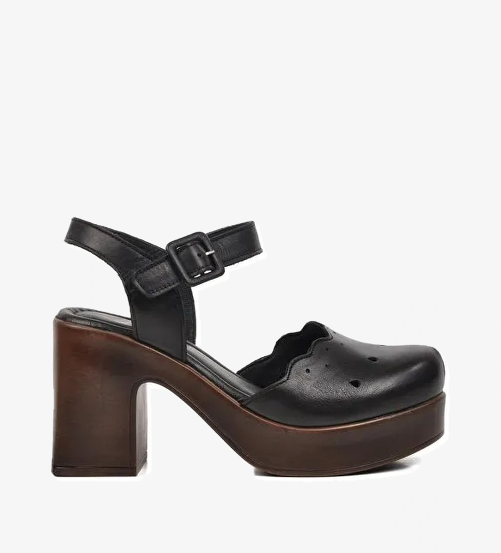 Siyah Hakiki Deri Kadın Topuklu Sandalet 2217001Y