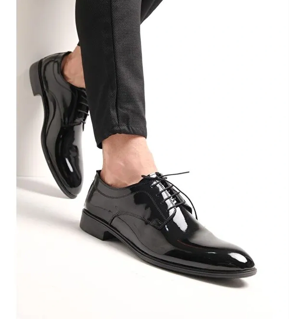 Hty 806 Bağcıklı Siyah Rugan Erkek Klasik Ayakkabı