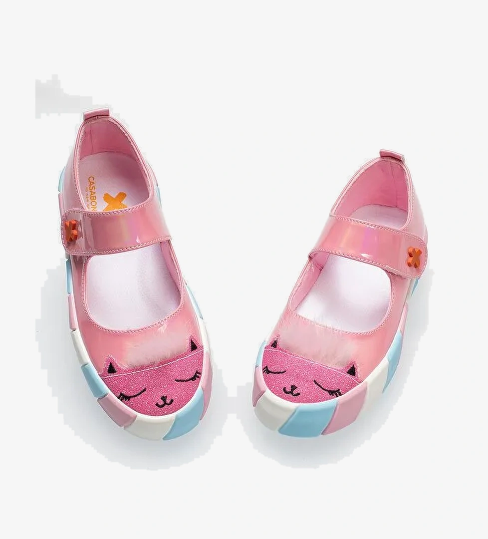 Pembe Rugan Simli 3d Kız Babet Sneakers - Görsel 1