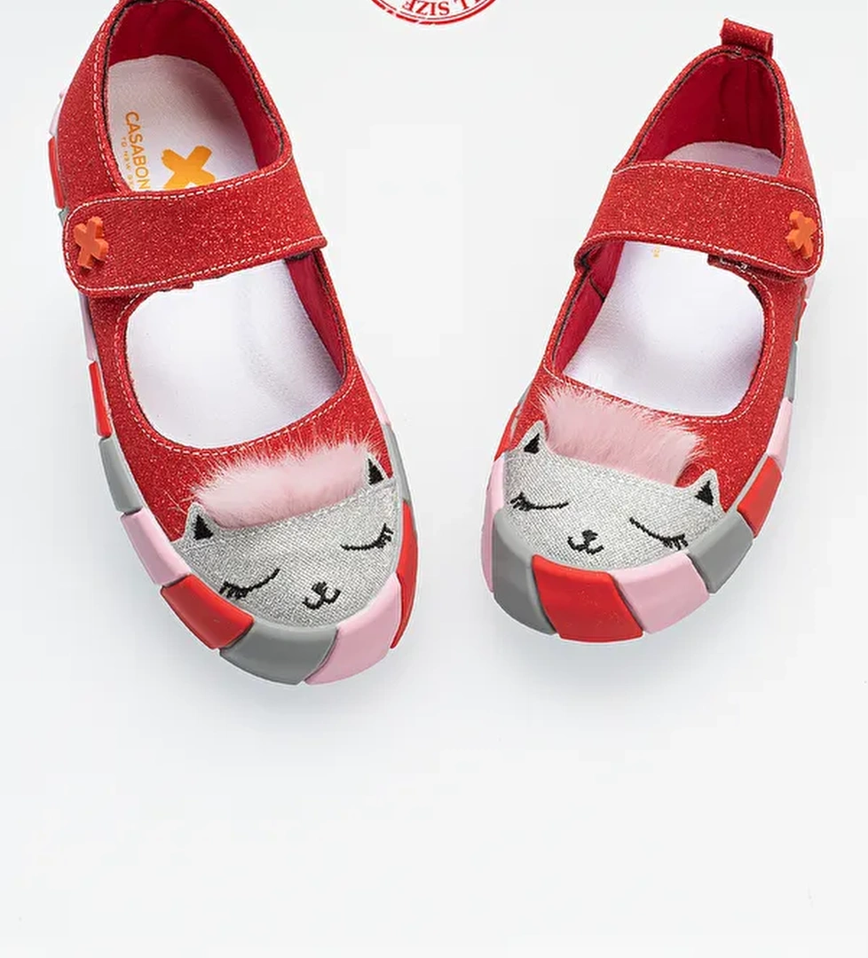 Casabony Kırmızı Simli Kedi Kız Sneaker Babet model görseli