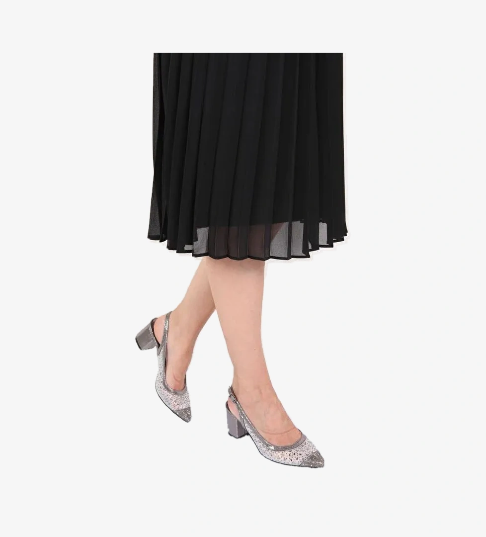 145 Kadın Topuklu Taşlı Arkası Açık Ayakkabı - Görsel 1