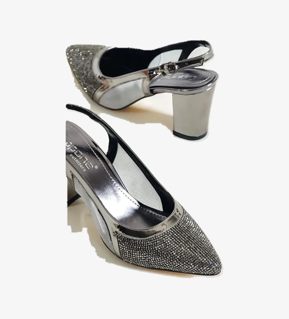 Capone Outfitters 750 Kadın Topuklu Taşlı Fileli Arkası Açık Ayakkabı model görseli