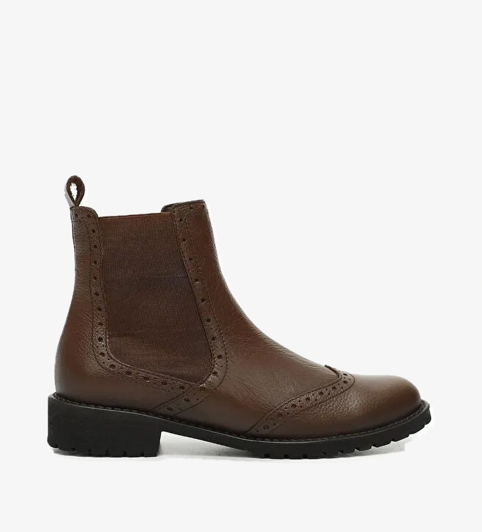 KIZIL KAHVERENGİ Hakiki Deri Yuvarlak Burun Kauçuk Taban Topuklu Kadın Günlük Chelsea Bot 48443