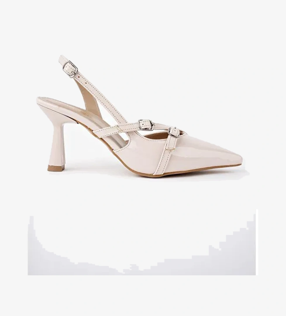 MİCHELLE Arkası Açık Kemer Detaylı İki Bantlı Rugan Kadın Topuklu Ayakkabı