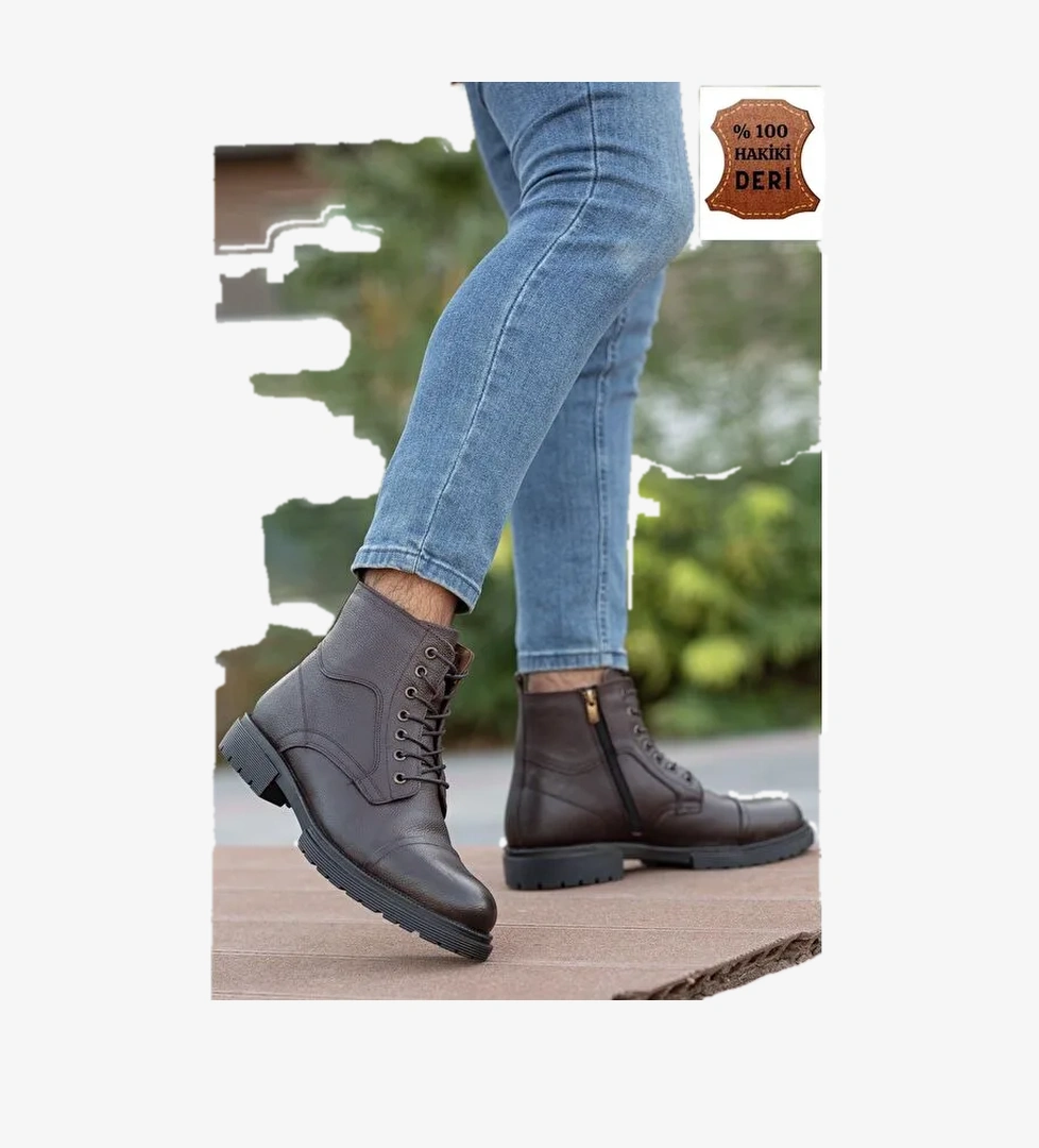 D4002 Hakiki Deri Soğuk Geçiremez Kışlık Erkek Bot - Görsel 1