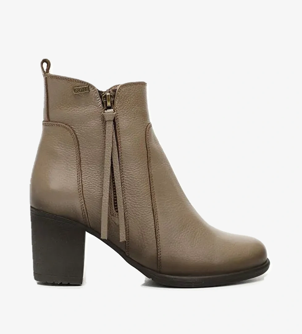 Gonderi(r) Kahverengi Gonderi(r) Hakiki Deri Topuklu Fermuarlı Kadın Bot