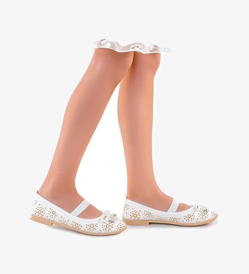 Perline Cilt Lastikli Kız Çocuk Babet Ayakkabı