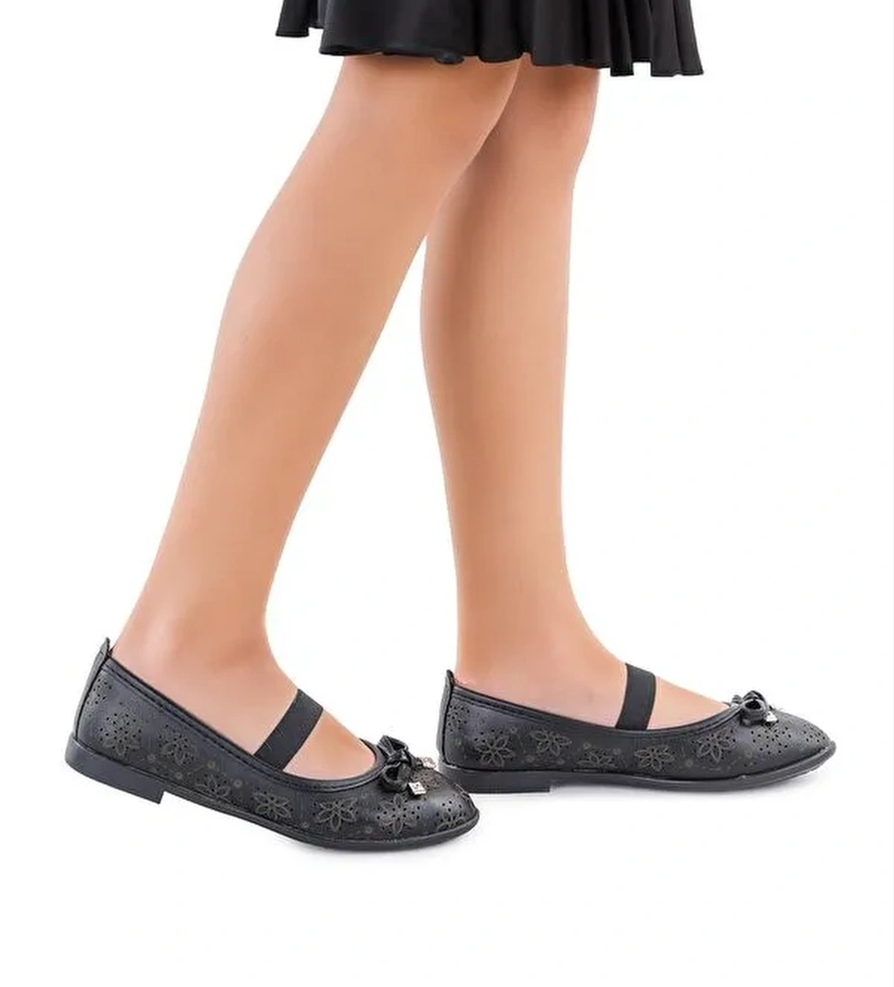 Perline Cilt Lastikli Kız Çocuk Babet Ayakkabı