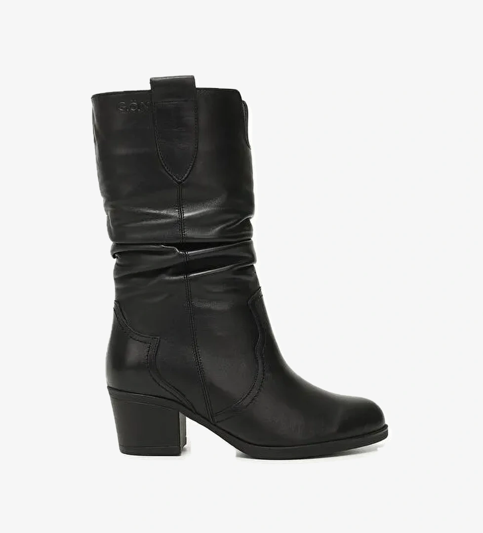 SİYAH Hakiki Deri Topuklu Körüklü Kadın Günlük Çizme 47531 - Görsel 1