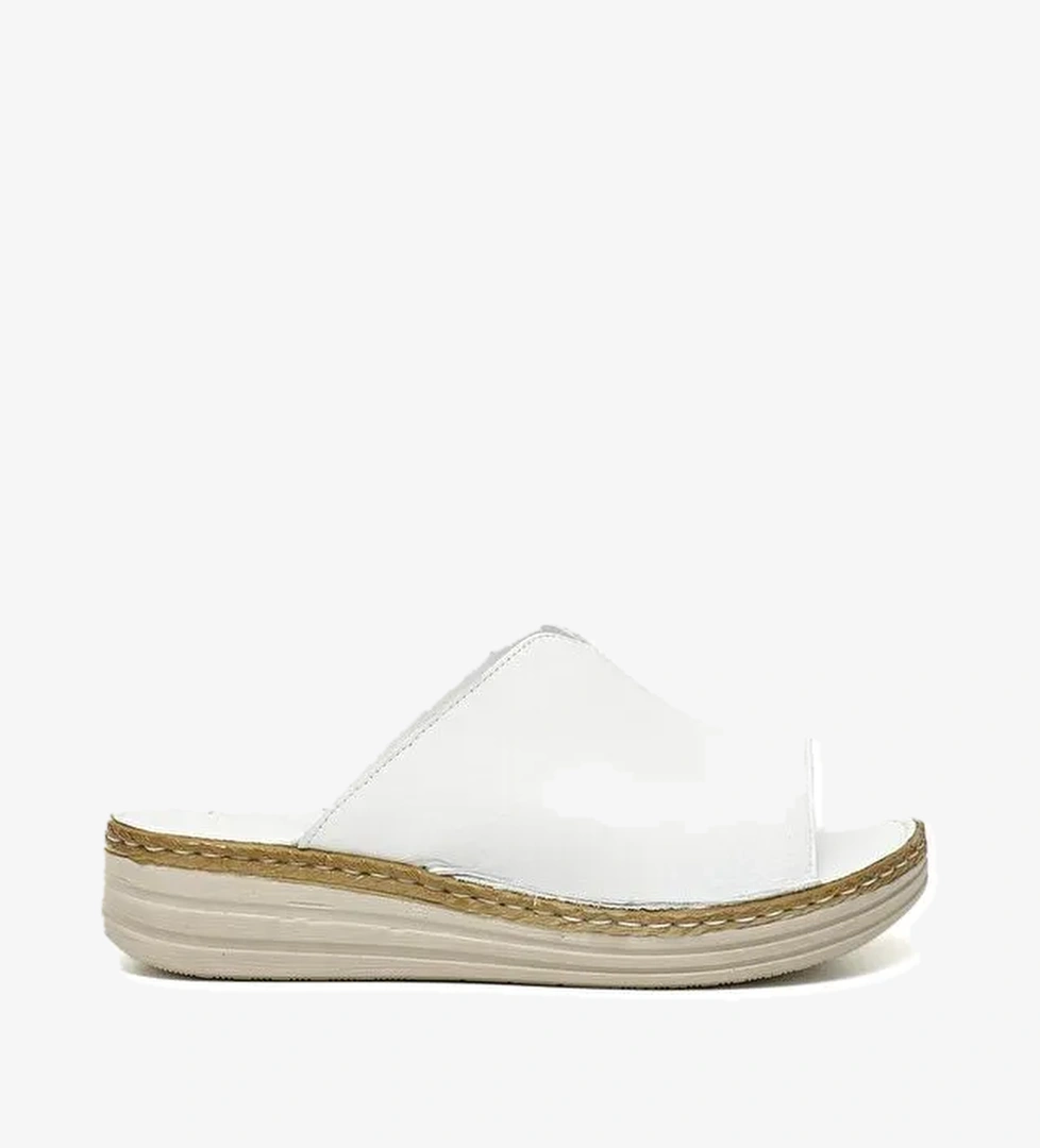 BEYAZ Hakiki Deri Kadın Dolgu Günlük Terlik 42340