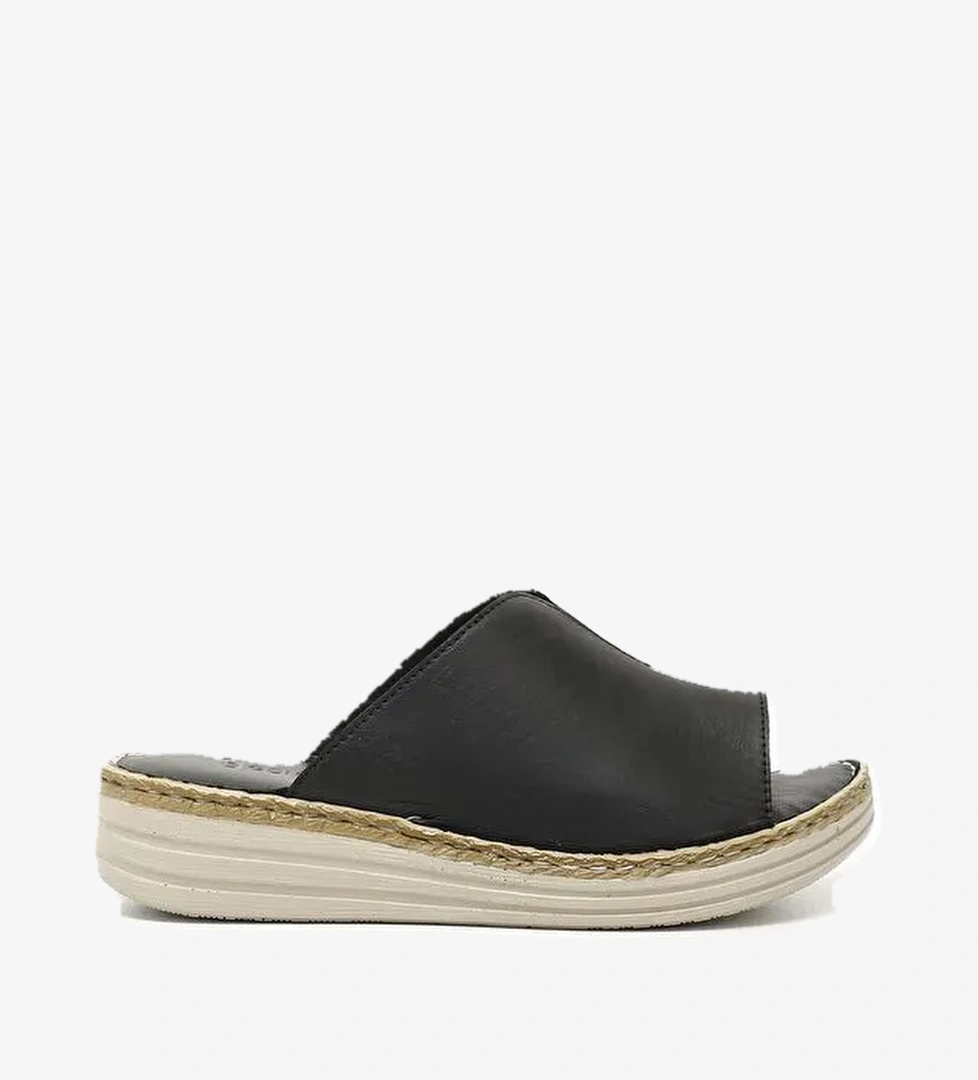 SİYAH Hakiki Deri Kadın Dolgu Günlük Terlik 42340 - Görsel 1