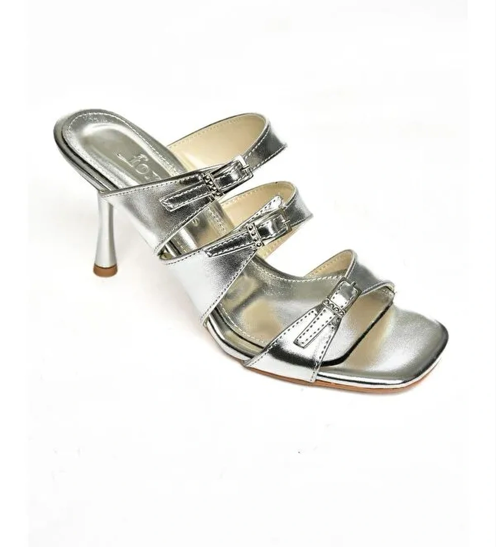 S5182004 Gümüş Kadın Topuklu Terlik