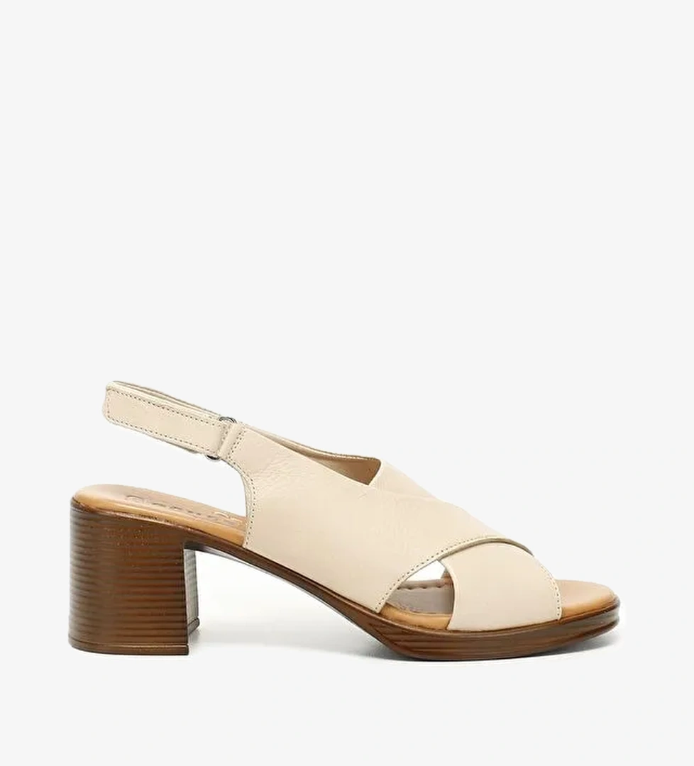 AÇIK BEJ Hakiki Deri Kalın Topuklu Kadın Sandalet 45130 - Görsel 1