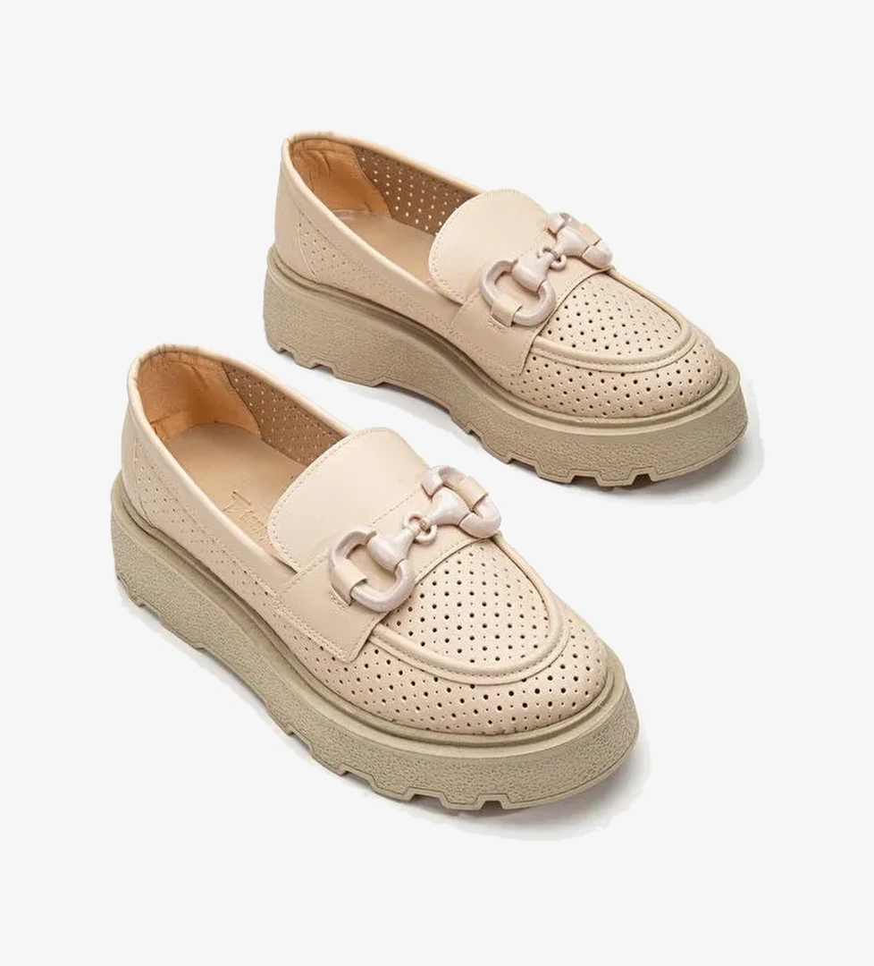 Kadın Ten Önü Tokalı Kalın Poli Taban Loafer - Görsel 1
