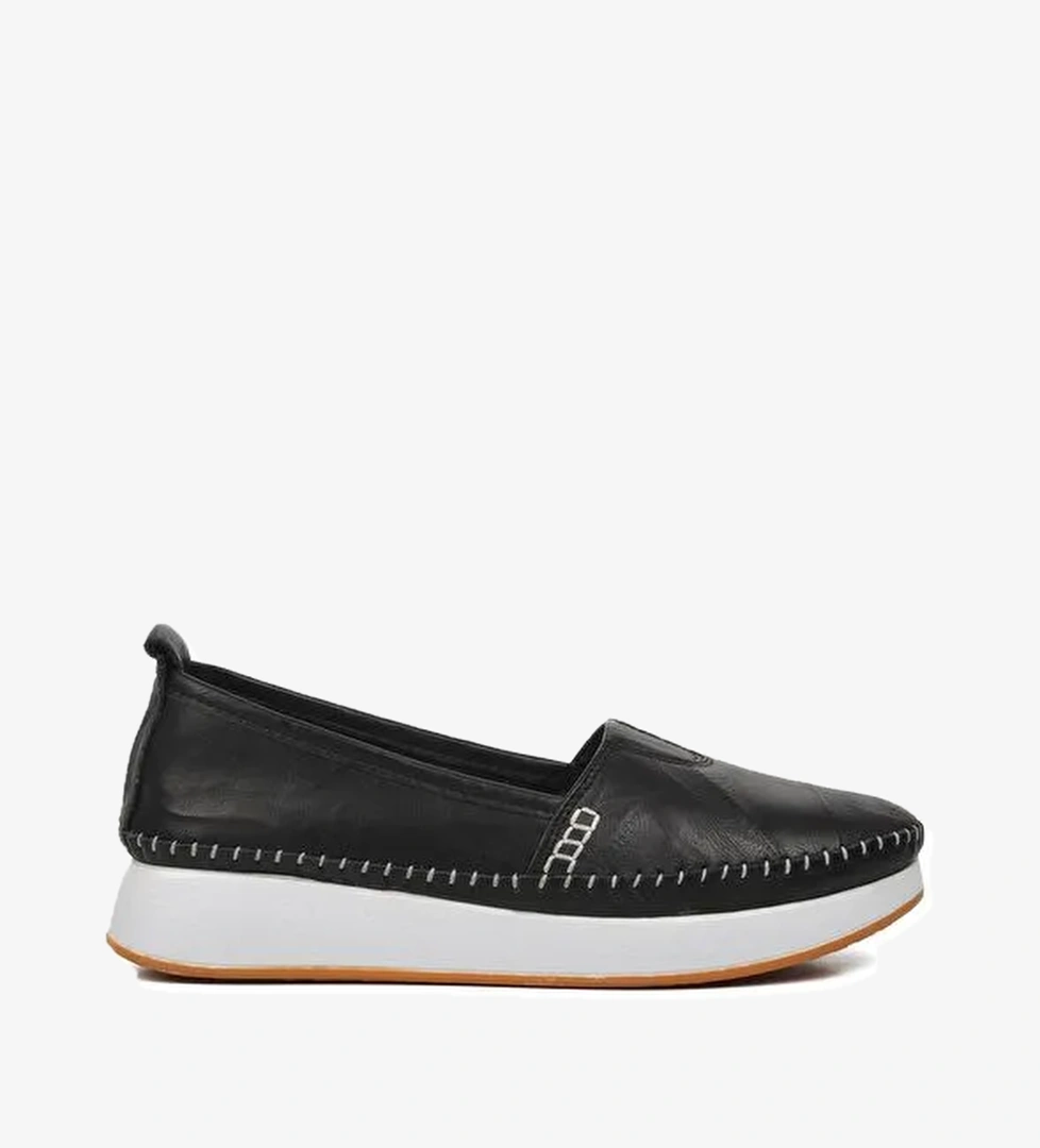 Siyah Hakiki Deri Anatomik Kadın Casual Ayakkabı 24075 - Görsel 1