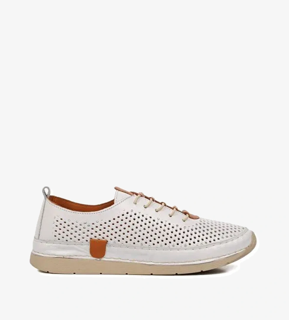 Beyaz Hakiki Deri Anatomik Kadın Casual Ayakkabı 24058