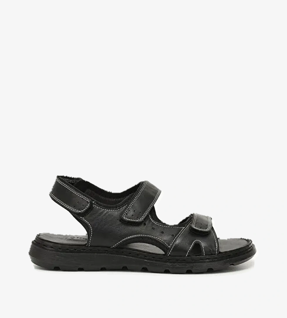 SİYAH Hakiki Deri Erkek Sandalet 42434 - Görsel 1