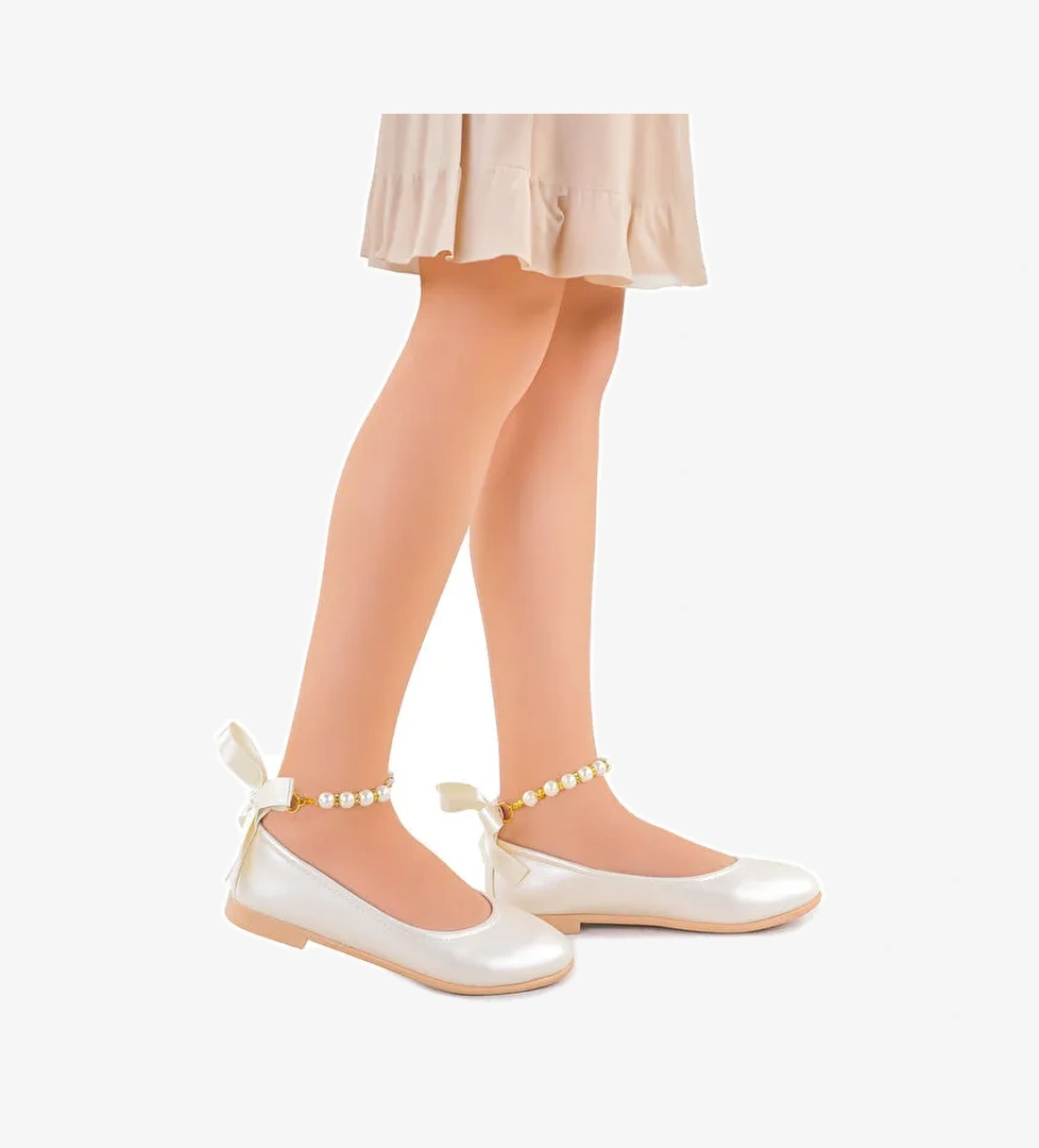 Blanch Cilt İncili Lastikli Kız Bebek Babet Ayakkabı