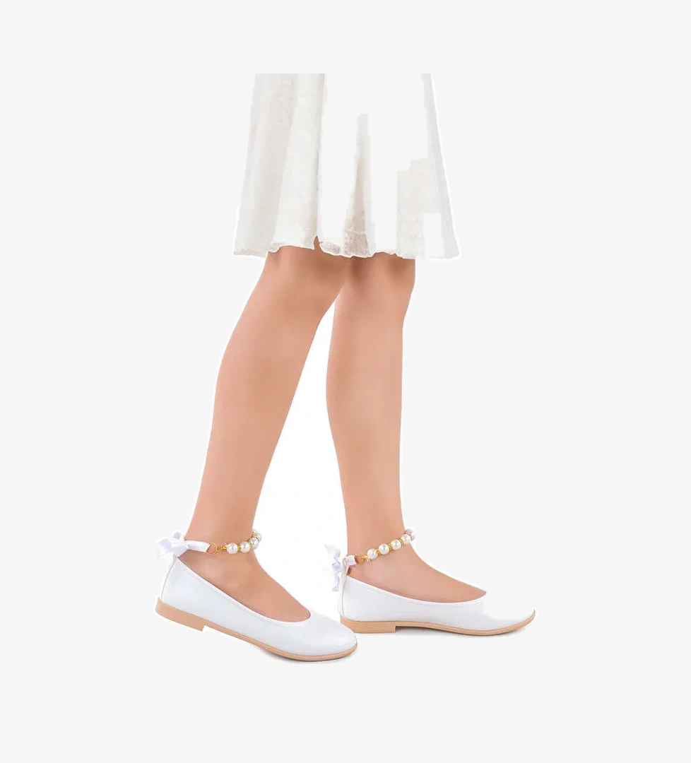 Blanch Cilt İncili Lastikli Kız Bebek Babet Ayakkabı