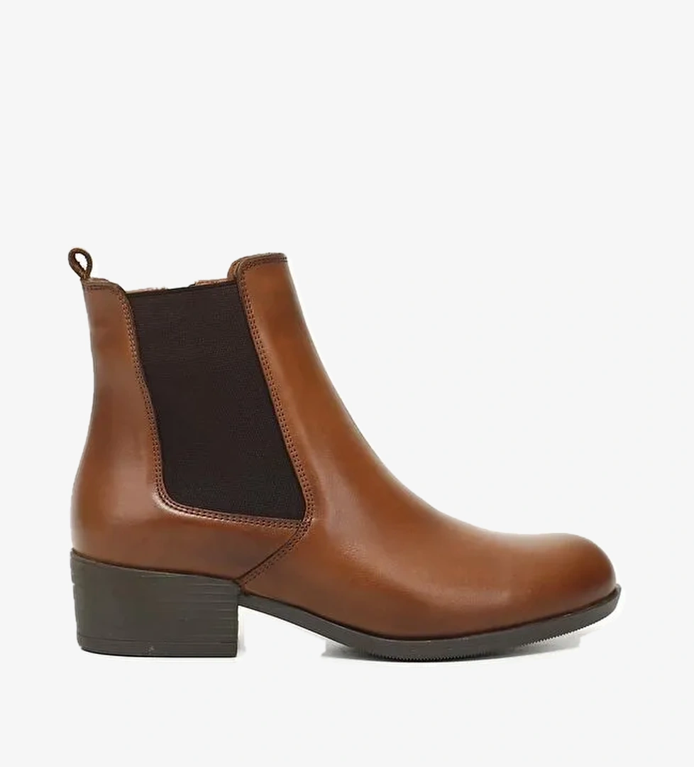 Gonderi(r) Kahverengi Gonderi(r) Hakiki Deri Kauçuk Taban Topuklu Lastikli Kadın Chelsea Bot 52488